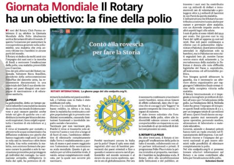 24 Ottobre : Giornata Mondiale della Polio – Articolo del nostro socio Prof. Salvatore DAVID su Gazzetta di Parma.