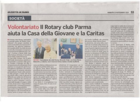 Iniziative del Rotary Club di Parma a favore della Casa della Giovane e della Caritas – Gazzetta di Parma del 23 Novembre 2019